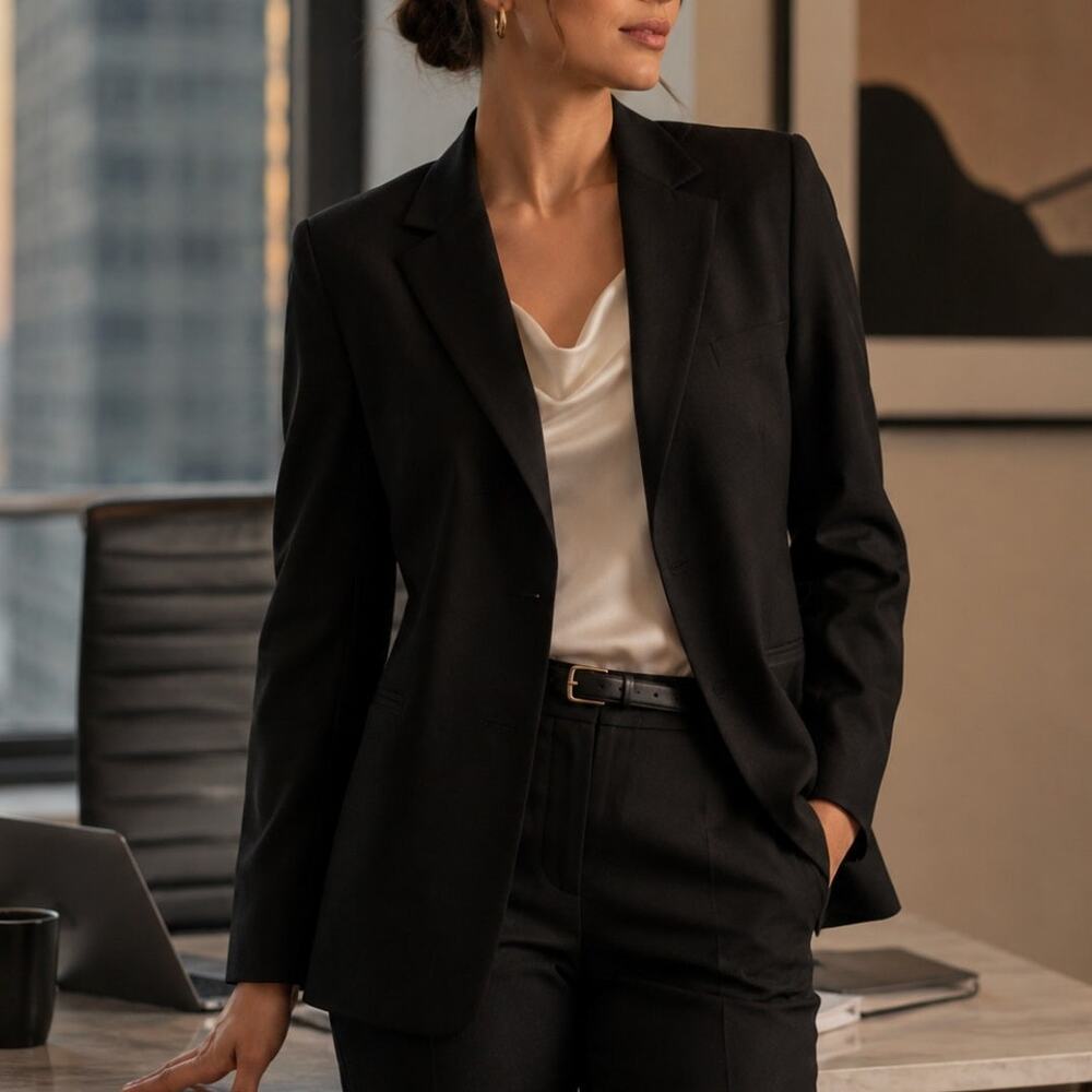 Donna Karan Signature Blazer Italian Wool & Silk Stretch Black Made in Italy 6